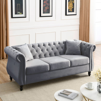 Chesterfield Sofa With Nailhead Trim and Cushions