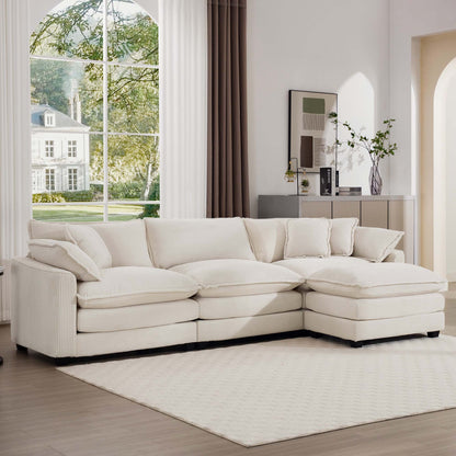 2-piece living room set: oversized modular sofa with ottoman, white fabric HouseOfZazla on Tampa Home & Garden Store