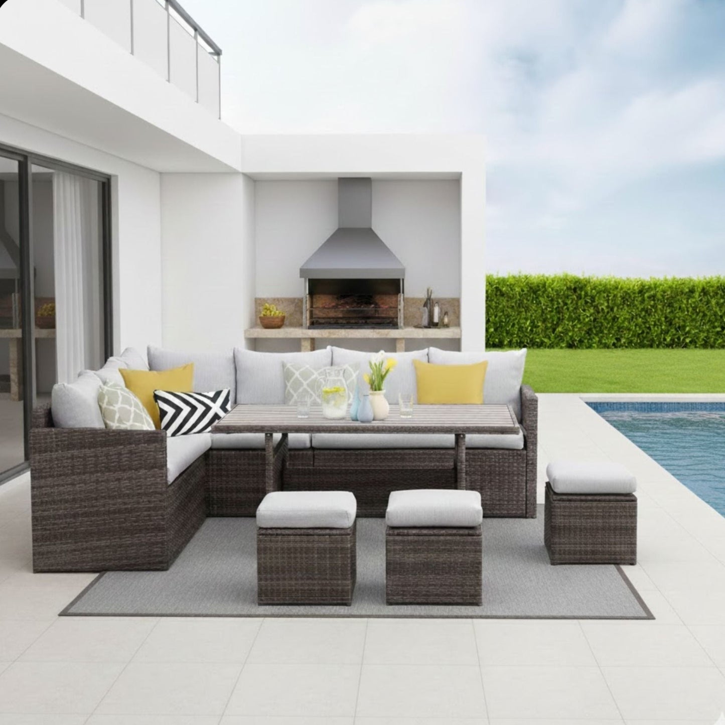 7 Piece Patio Dining Set With Cushions and Table