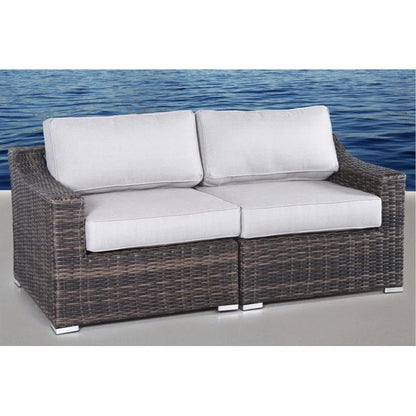 Chic Wide Outdoor Loveseat With Cushions brown wicker frame and light gray cushions HouseOfZazla on Tampa Home & Garden Store