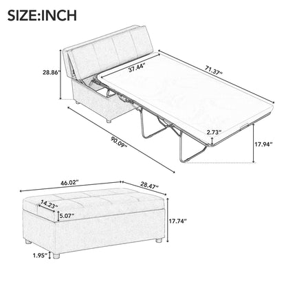 Twin size folding ottoman sleeper bed with mattress in light gray fabric by HouseOfZazla on Tampa Home & Garden Store