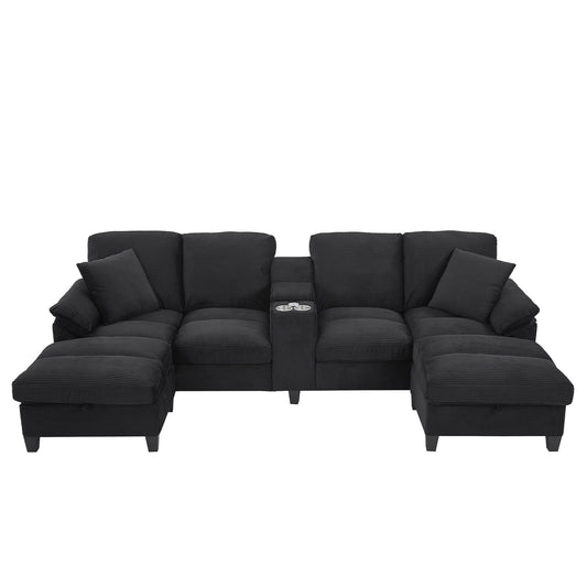 Modern U-Shaped Sectional Sofa With Storage Ottomans in black, 3-Piece by HouseOfZazla on Tampa Home & Garden Store