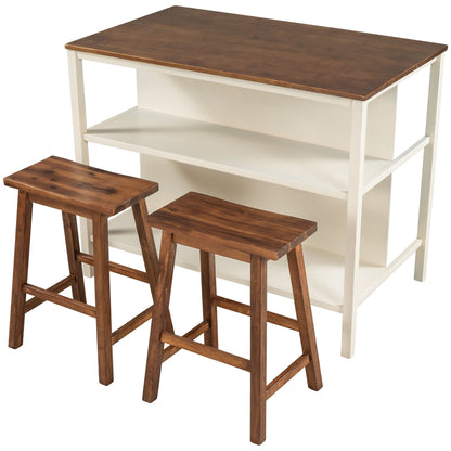 Rustic Kitchen Island and Two Wooden Bar Stools