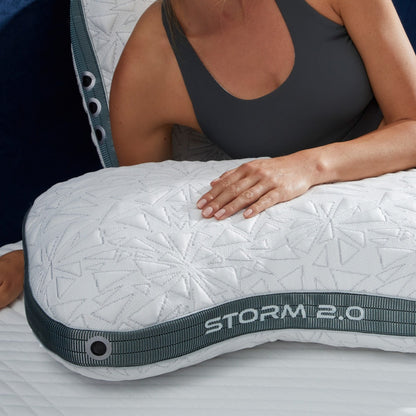 BedGear Storm Cuddle Curve Pillow 2.0 backrest pillow with white quilt cover and teal edge strap on Tampa Home & Garden Store