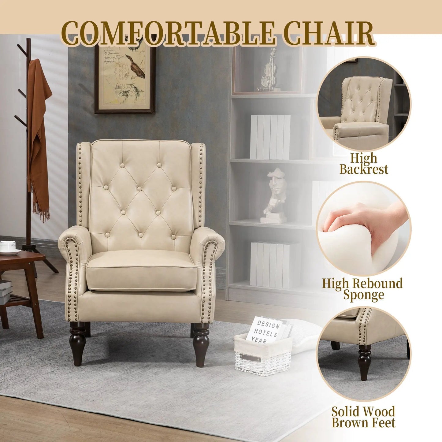 Modern Accent Armchair with Sturdy Wood Legs