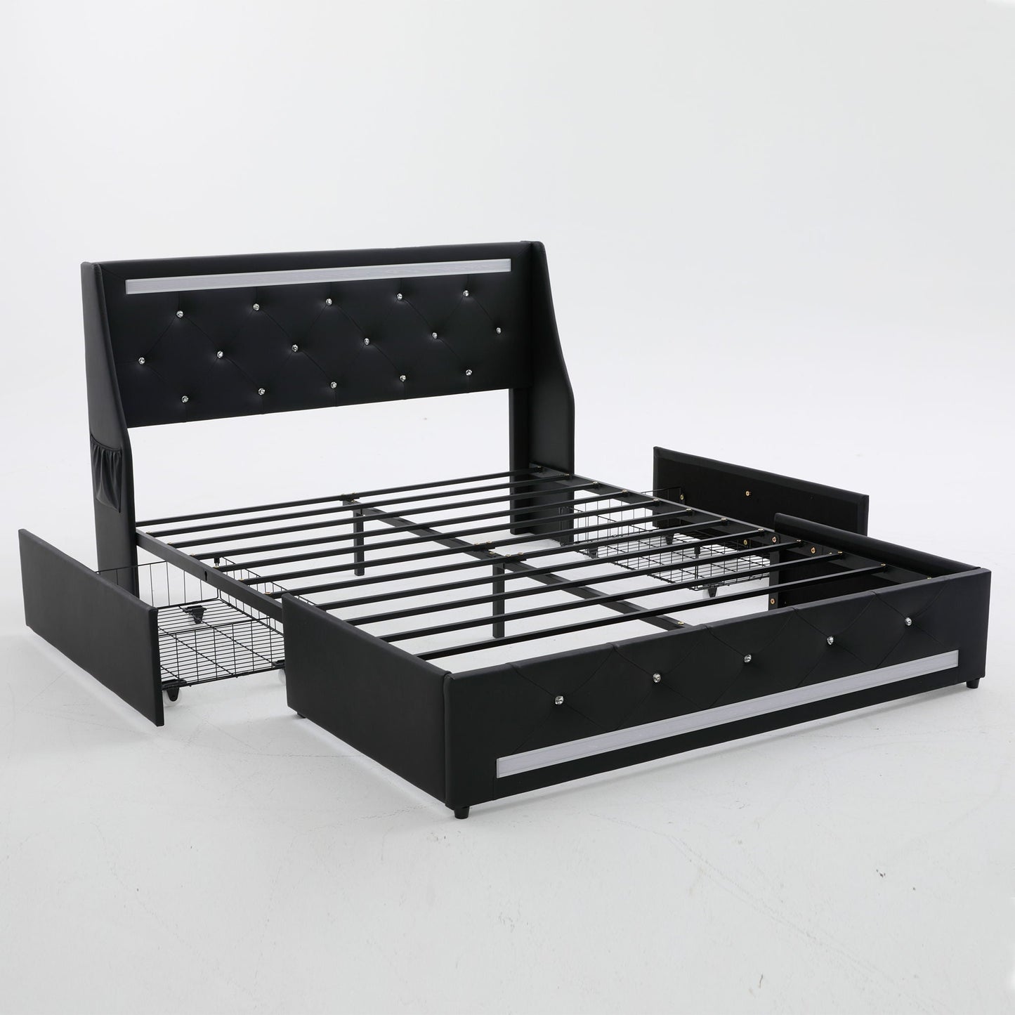 Wingback Upholstered Bed Frame Led and Usb