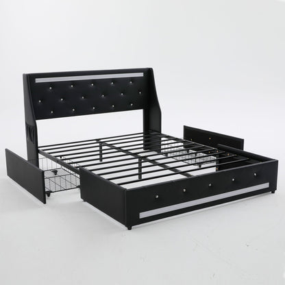 Wingback Upholstered Bed Frame Led and Usb