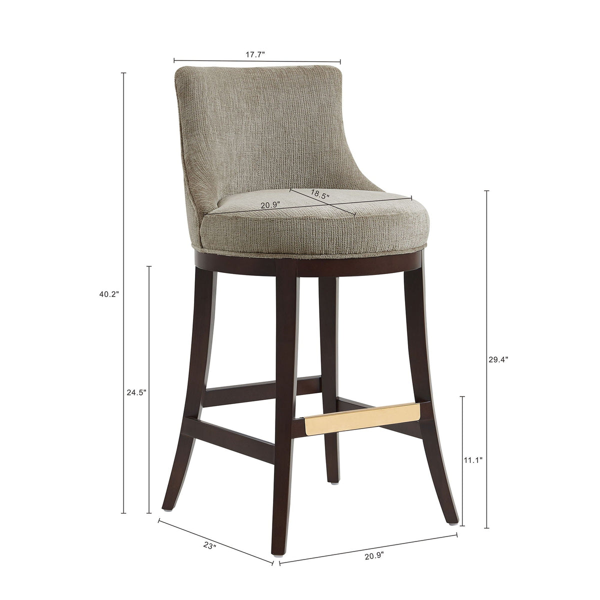 Bar Height Barstool with Backrest beige fabric, dark wood legs, 28–30 in, HouseOfZazla on Tampa Home & Garden Store