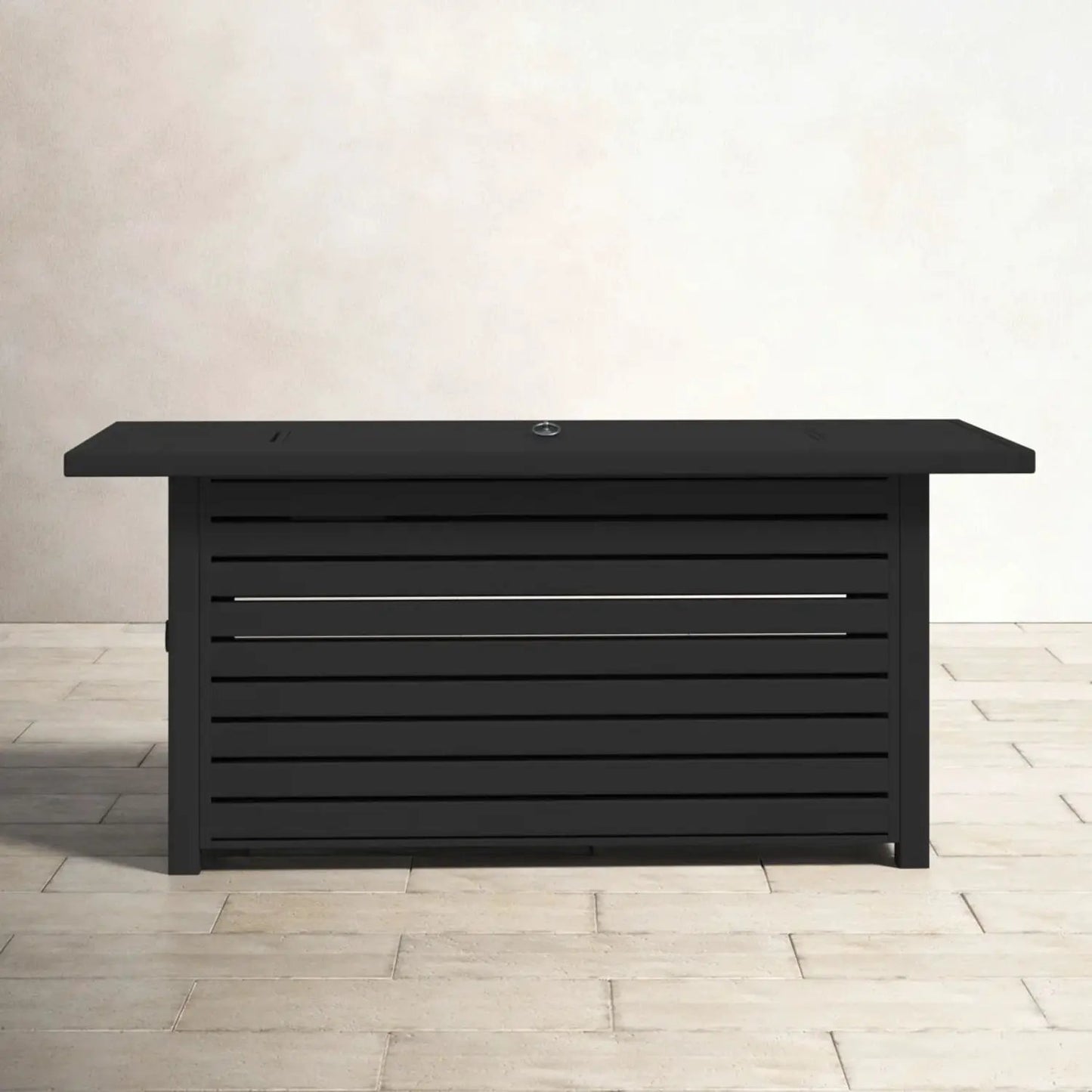 Propane outdoor fire pit table with lid in dark charcoal metal by Unique Piece Furniture on Tampa Home & Garden Store