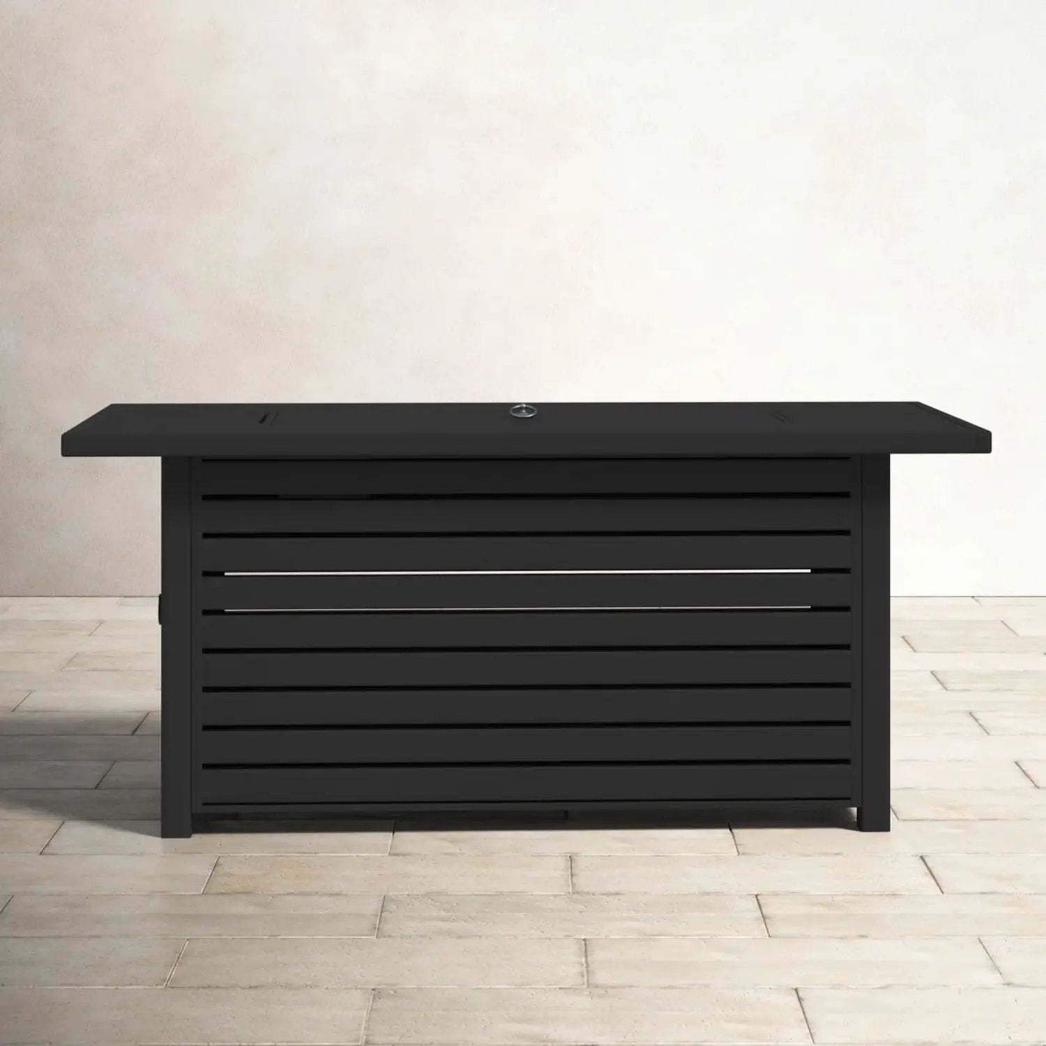 Propane outdoor fire pit table with lid in dark charcoal metal by Unique Piece Furniture on Tampa Home & Garden Store