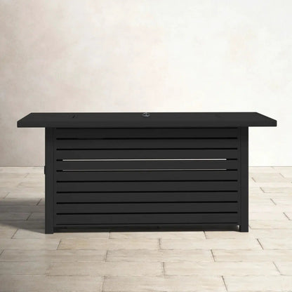 Propane outdoor fire pit table with lid in dark charcoal metal by Unique Piece Furniture on Tampa Home & Garden Store