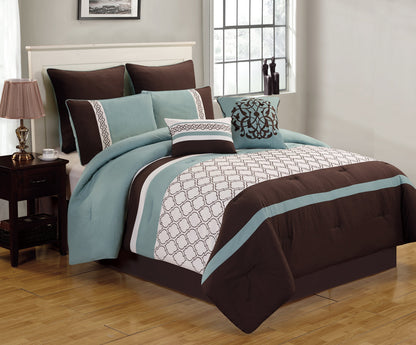Tolbert 8 Pc Teal & Brown Geometric Embroidered Comforter Set with teal pillows on Tampa Home & Garden Store