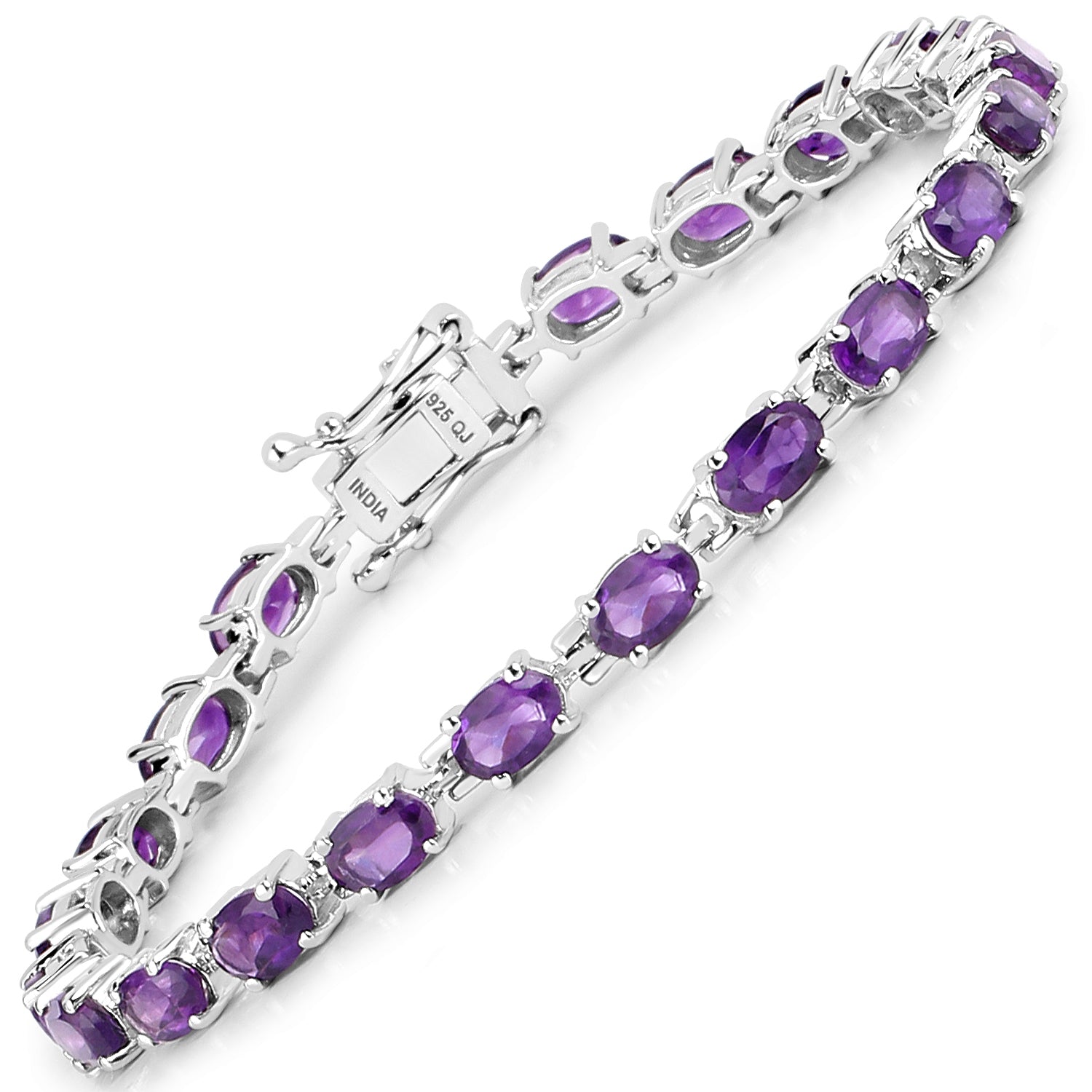 Sterling silver bracelet with oval purple amethyst stones in bezel settings, linked design on Tampa Home & Garden Store