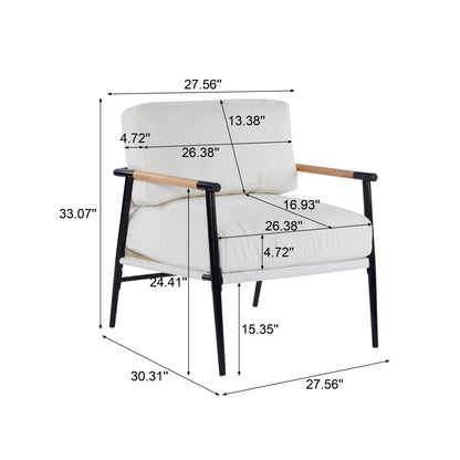 Modern Accent Arm Chair by HouseOfZazla with cream fabric upholstery and wooden armrests on Tampa Home & Garden Store