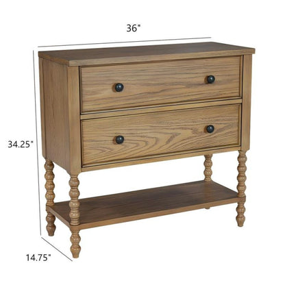 2-Drawer Accent Chest natural wood with black knobs and turned legs on Tampa Home & Garden Store