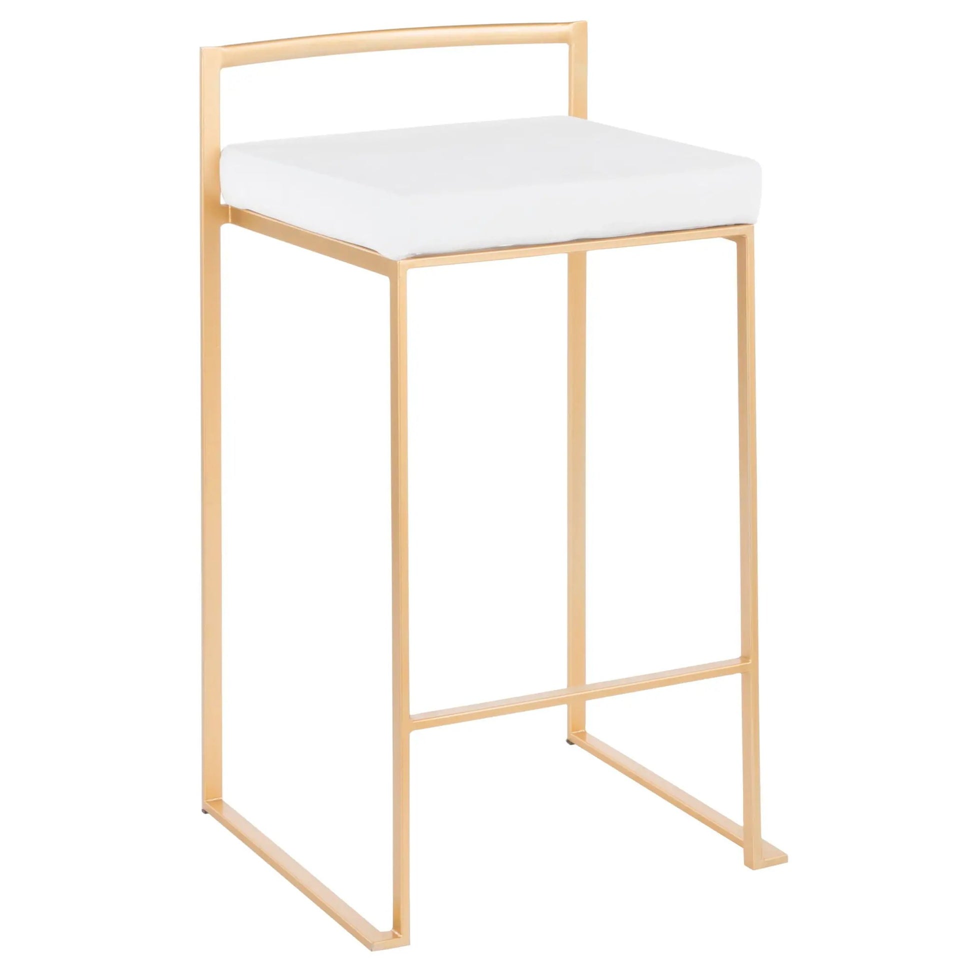 Fuji Contemporary Glam counter stools set of 2 with gold-tone frame and white cushions on Tampa Home & Garden Store