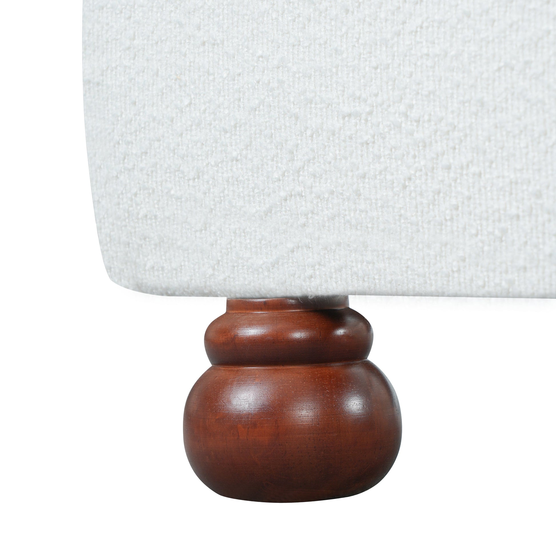 Cream boucle upholstered bed frame with a rounded rubber wood foot, king size by HouseOfZazla on Tampa Home & Garden Store