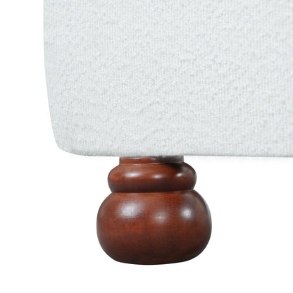 Cream boucle upholstered bed frame with a rounded rubber wood foot, king size by HouseOfZazla on Tampa Home & Garden Store