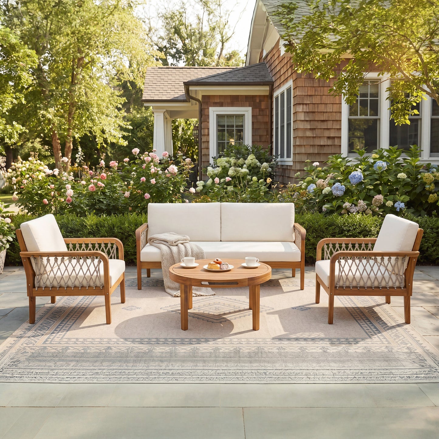 Acacia Wood Outdoor Patio Furniture and Cushions