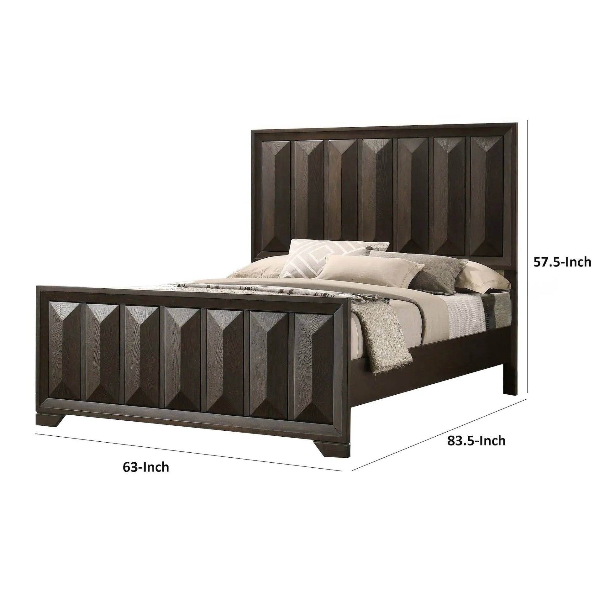 3 Piece Bedroom Set with faceted panel bed and two nightstands in dark wood on Tampa Home & Garden Store
