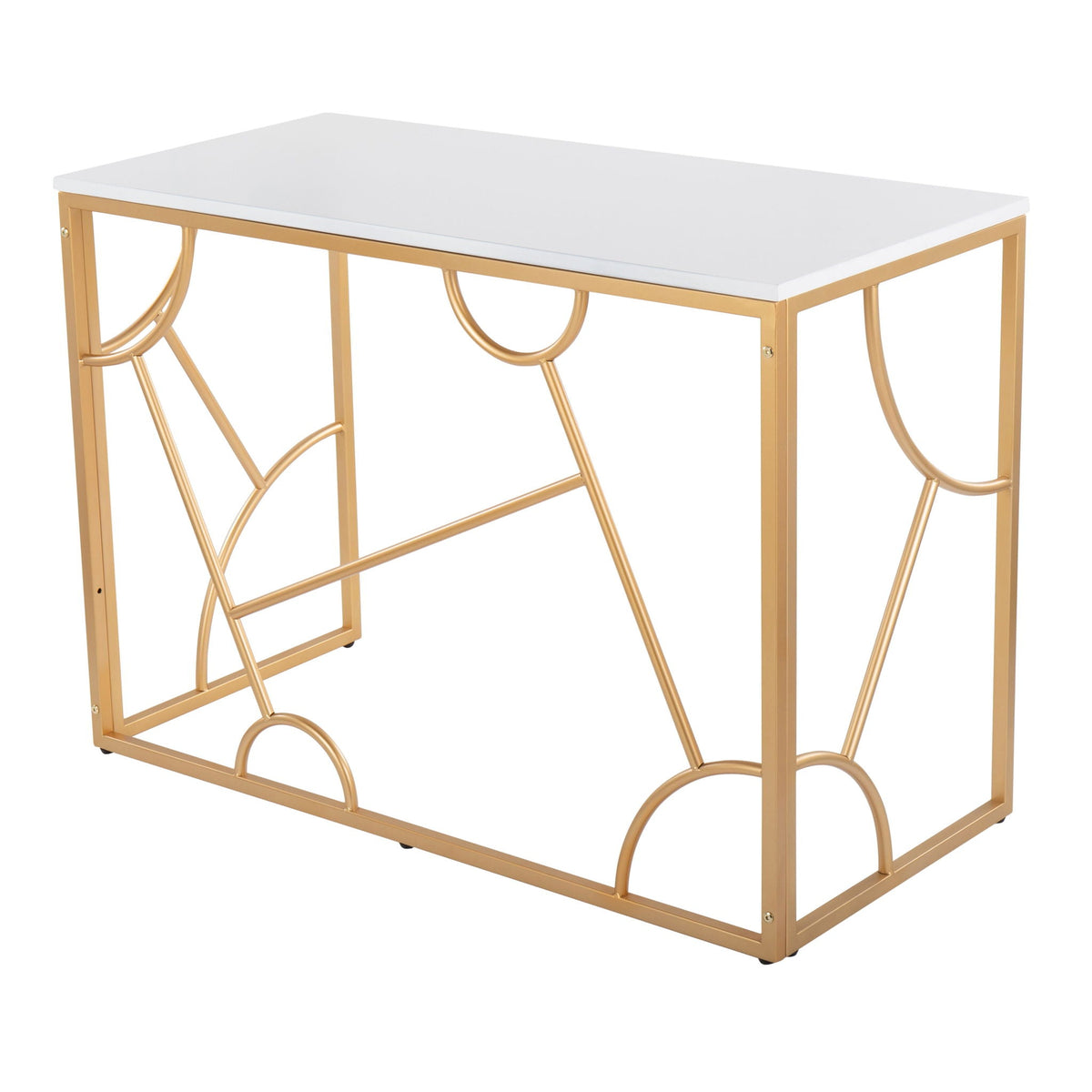 Contemporary writing desk with white tabletop and gold geometric metal frame HouseOfZazla on Tampa Home & Garden Store