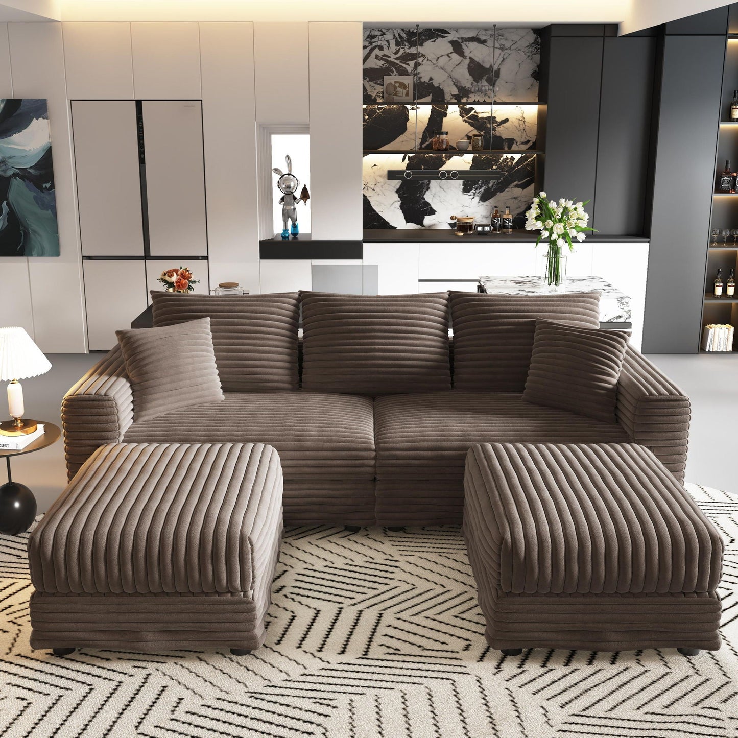 Deep Seat Sofa Bed With Ottoman and Soft Pillows