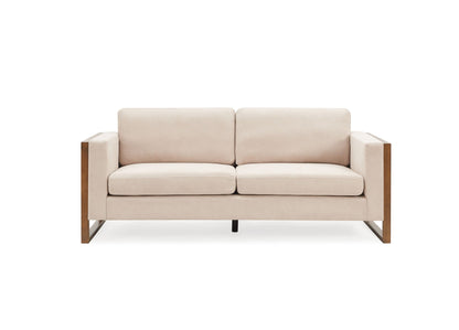 Modern 3-Seater Sofa by HouseOfZazla in beige fabric with solid wood legs on Tampa Home & Garden Store