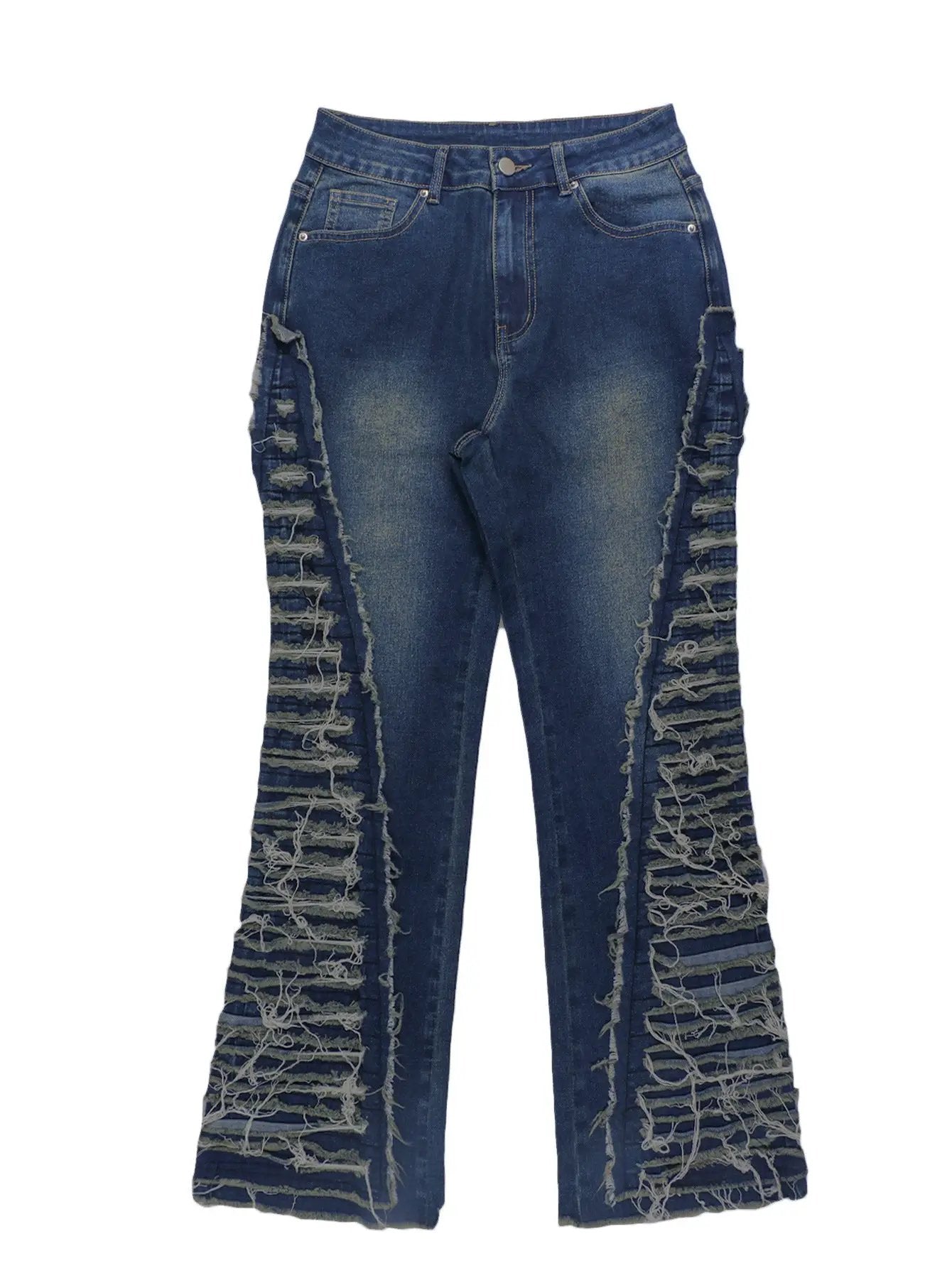 Trendy Autumn Denim Jeans With A Cool Edgy Vibe blue denim wash ripped side panels FLIPSTYLEZLLC on Tampa Home & Garden Store
