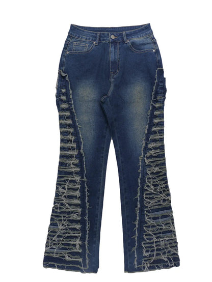 Trendy Autumn Denim Jeans With A Cool Edgy Vibe blue denim wash ripped side panels FLIPSTYLEZLLC on Tampa Home & Garden Store