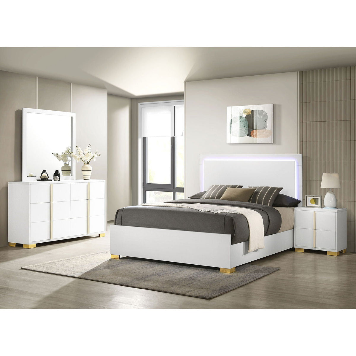 Jeremiah Modern Bedroom Set and Led Headboard