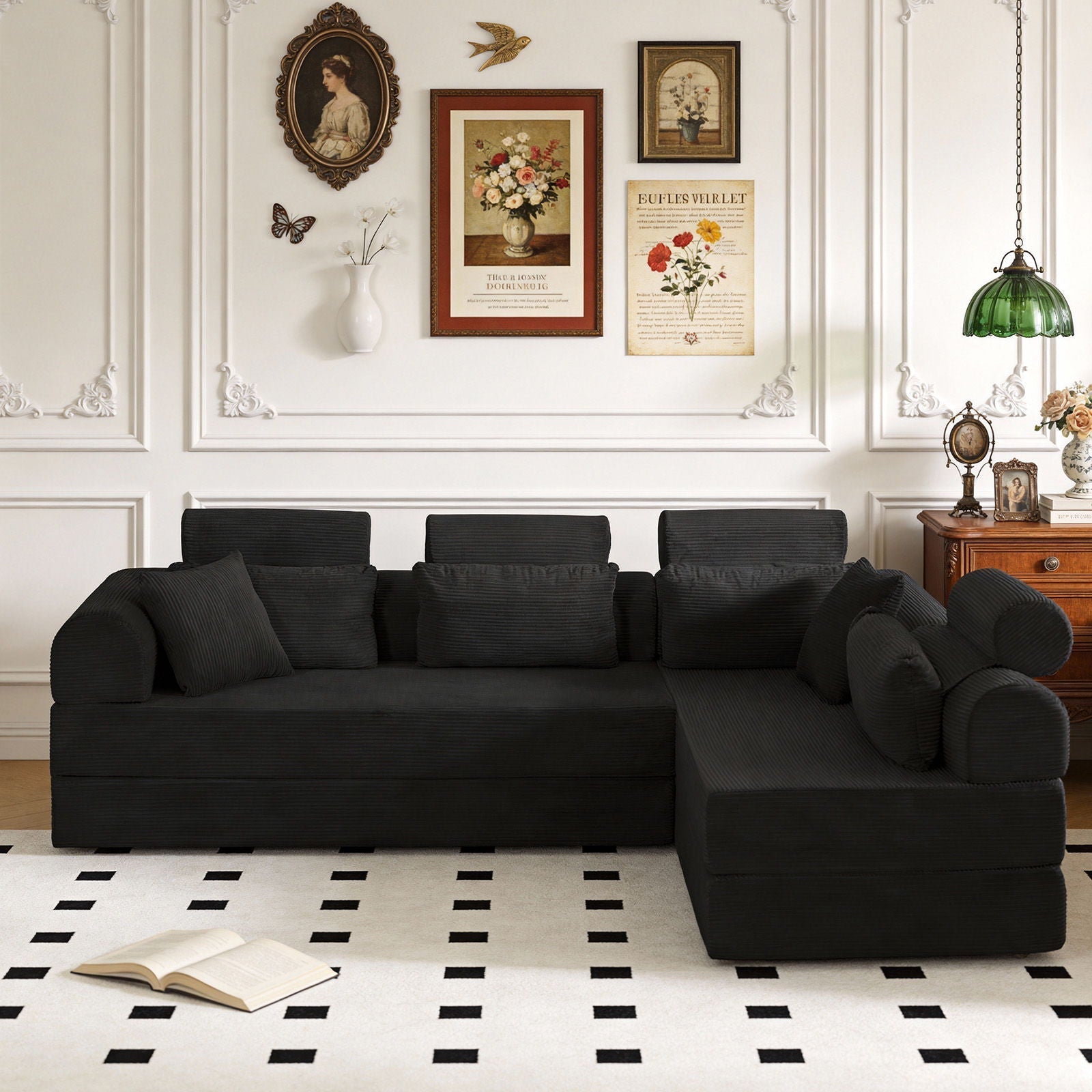 Modern L-Shape Modular Sectional Sofa with compressed design in charcoal fabric by HouseOfZazla on Tampa Home & Garden Store