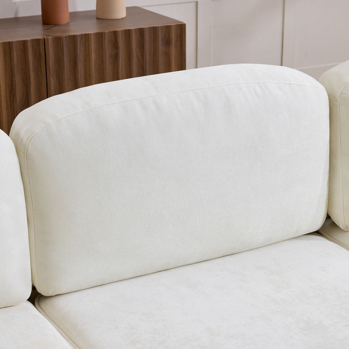 L-Shaped white sectional sofa with ruffled skirt and ottoman, 2-piece set HouseOfZazla on Tampa Home & Garden Store