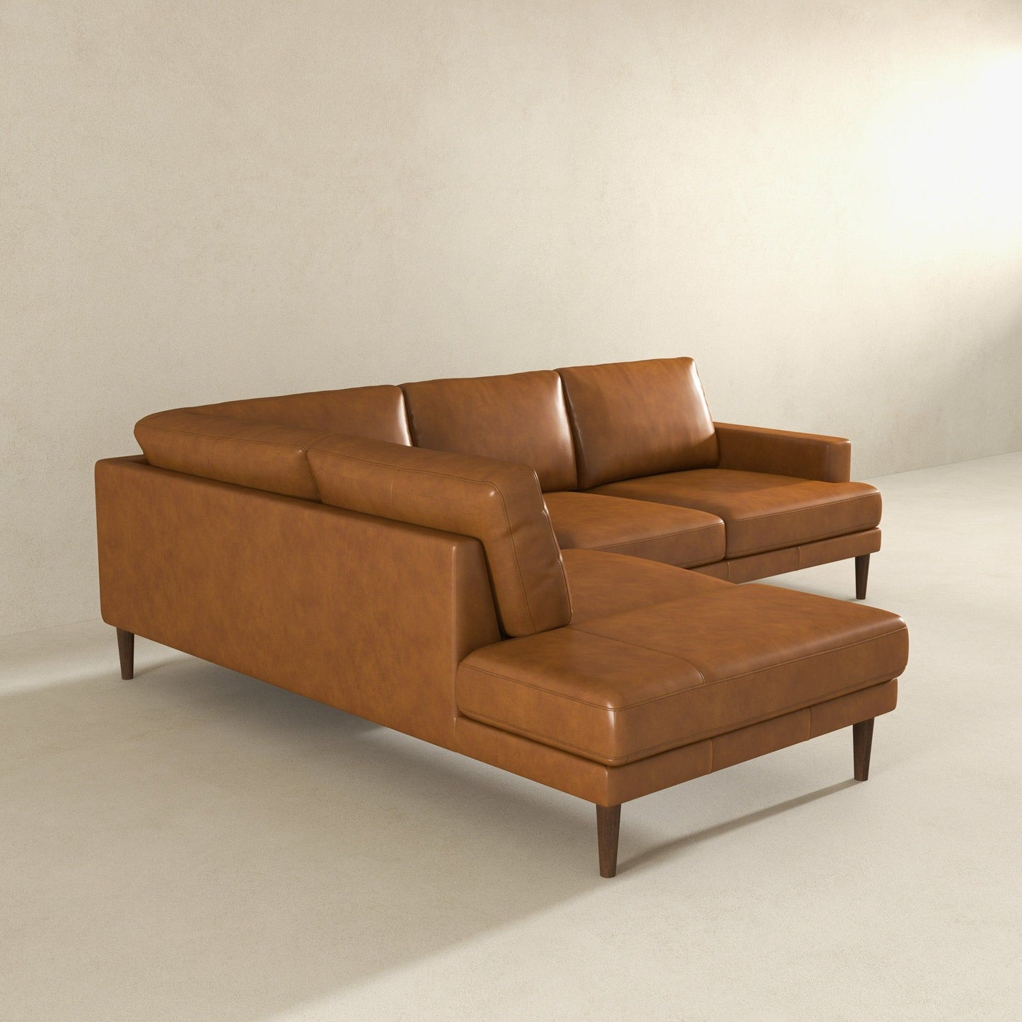 Corbin L-Shaped Sectional Sofa tan leather upholstery with tapered wood legs HouseOfZazla on Tampa Home & Garden Store