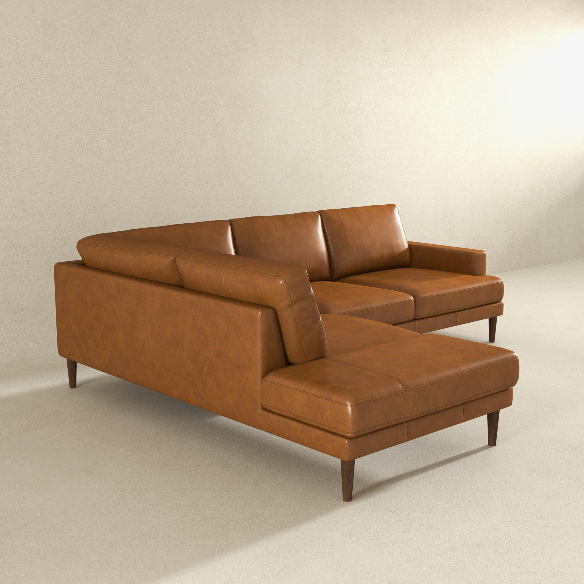 Corbin L-Shaped Sectional Sofa tan leather upholstery with tapered wood legs HouseOfZazla on Tampa Home & Garden Store