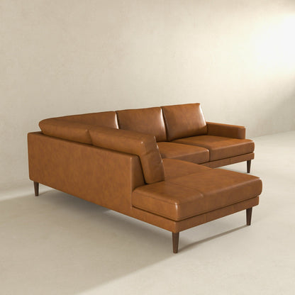 Corbin L-Shaped Sectional Sofa tan leather upholstery with tapered wood legs HouseOfZazla on Tampa Home & Garden Store