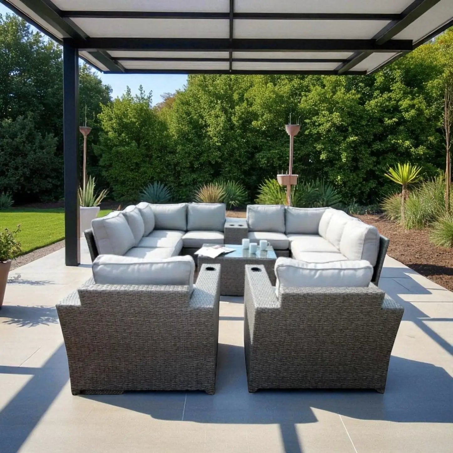 Outdoor Wicker Sectional with Weather Cushions
