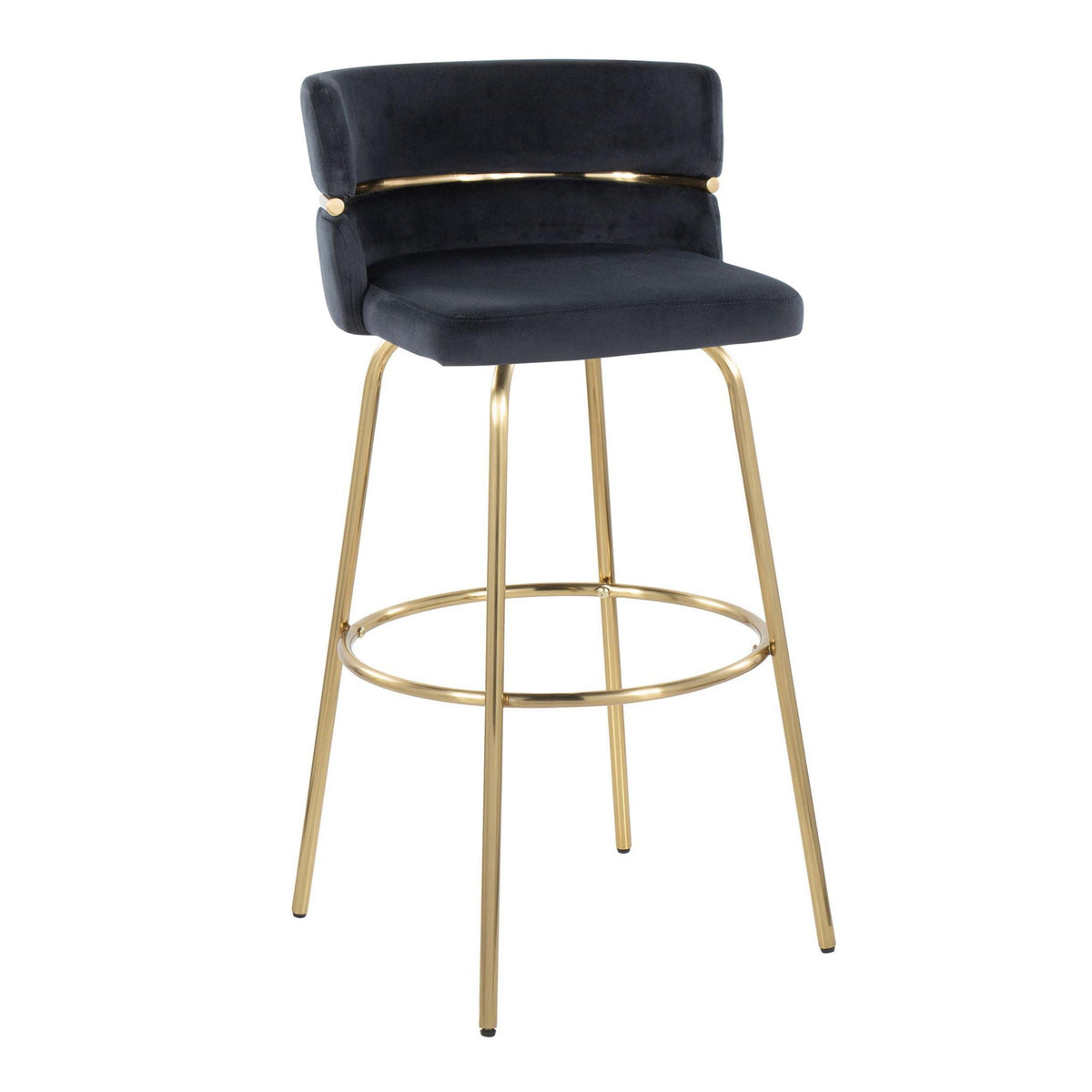 Glam Art Deco fixed-height barstool black velvet with gold metal legs and footrest on Tampa Home & Garden Store