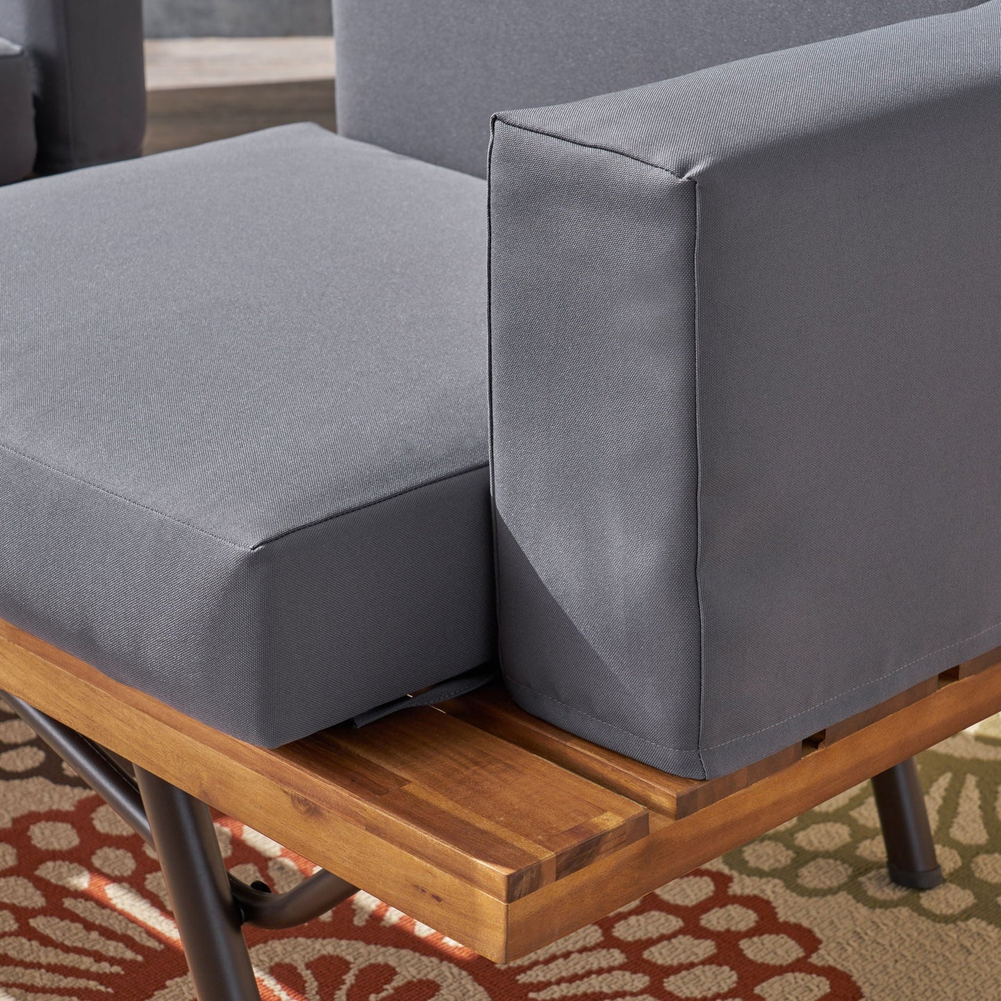Dark Gray Patio Sofa With Iron Legs and Cushions