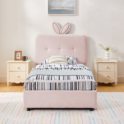 Twin size kids upholstered bed with oversized pink rabbit-ear headboard HouseOfZazla on Tampa Home & Garden Store