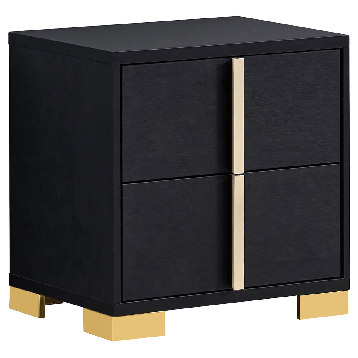 Medici LED bedroom nightstand in black finish with gold metal legs on Tampa Home & Garden Store