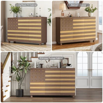 55-Inch Hand-Carved Buffet Sideboard Cabinet in two-tone wood with star inlays by HouseOfZazla on Tampa Home & Garden Store