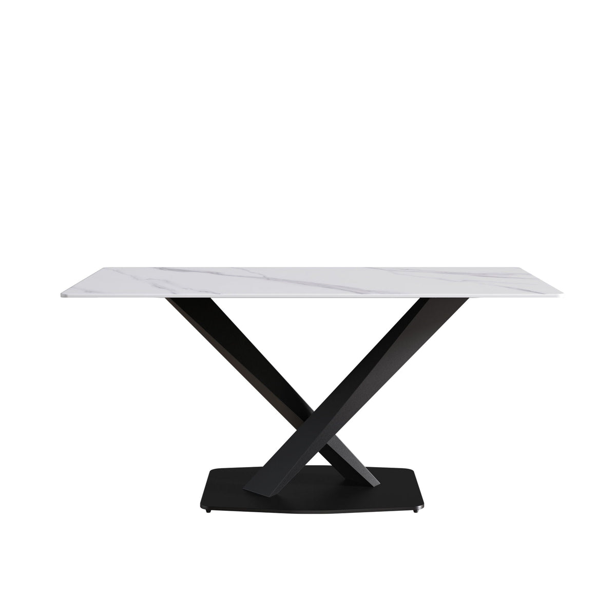 Modern artificial stone dining table with white marble top and black metal X-leg by HouseOfZazla on Tampa Home & Garden Store