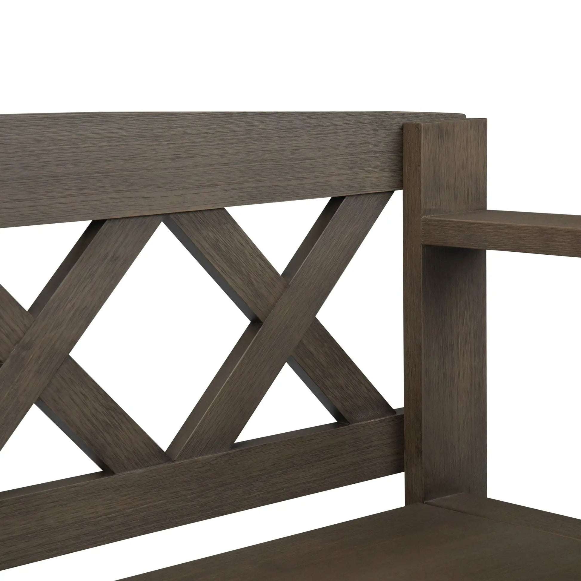 Amherst Handcrafted Entryway Storage Bench, dark walnut finish with crisscross X-leg frame on Tampa Home & Garden Store
