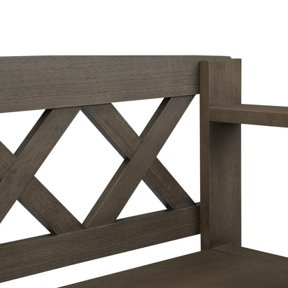 Amherst Handcrafted Entryway Storage Bench, dark walnut finish with crisscross X-leg frame on Tampa Home & Garden Store