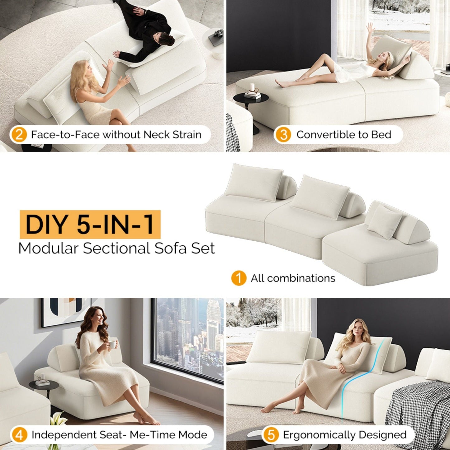 Modern Luxury Oversized Modular Sectional Sofa Set, 2-Piece modular sections on Tampa Home & Garden Store