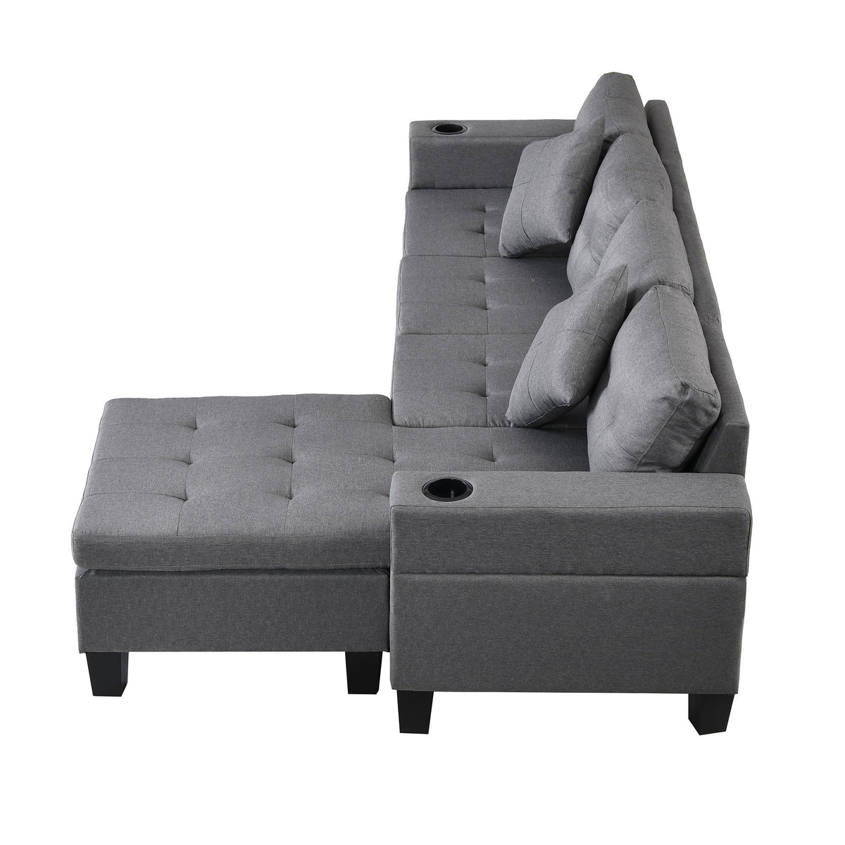 Modern gray sectional sofa set with L-shaped chaise, cup holders, 4 seats by HouseOfZazla on Tampa Home & Garden Store