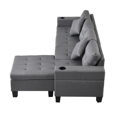 Modern gray sectional sofa set with L-shaped chaise, cup holders, 4 seats by HouseOfZazla on Tampa Home & Garden Store