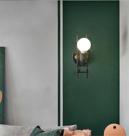 Stevvex modern retro wall sconce ladder lamp with round bulb in black metal on Tampa Home & Garden Store