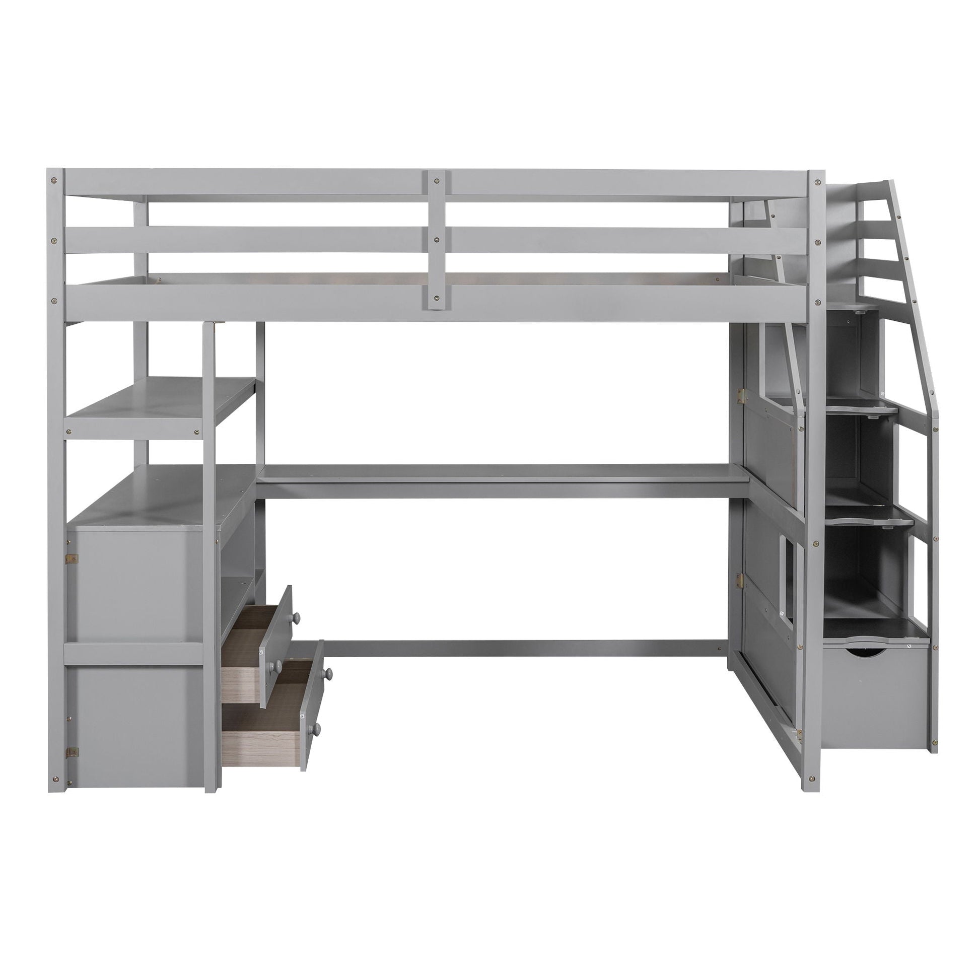 Loft bed with desk, shelves, 2 drawers and storage staircase in gray by HouseOfZazla on Tampa Home & Garden Store