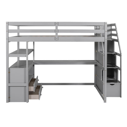Loft bed with desk, shelves, 2 drawers and storage staircase in gray by HouseOfZazla on Tampa Home & Garden Store